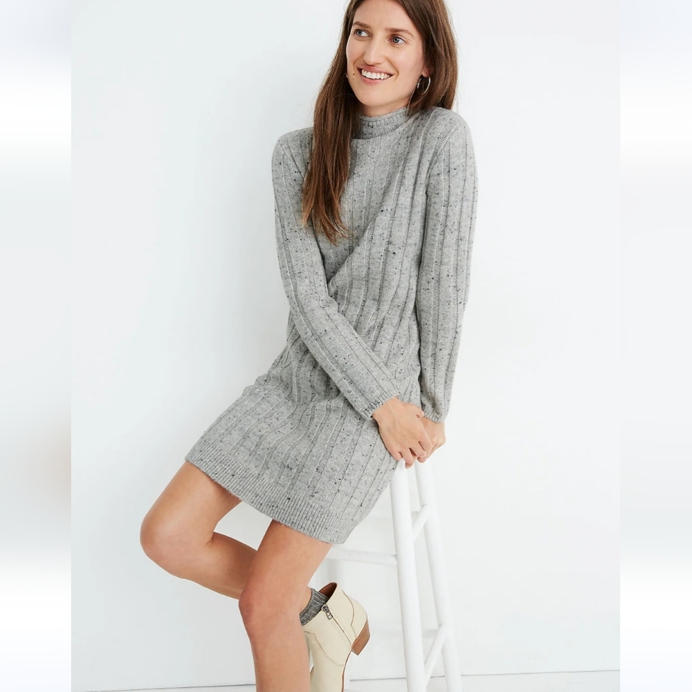 MADEWELL DONEGAL ROLLED MOCKNECK SWEATER DRESS, MEDIUM